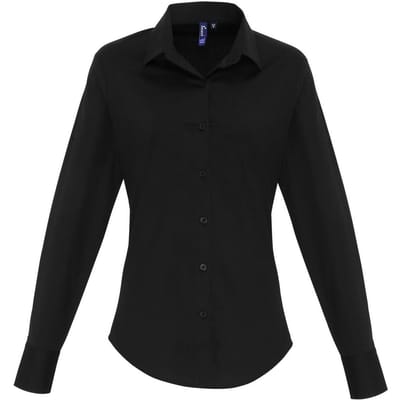 Premier Dames/Dames Popeline Stretch Shirt Met Lange Mouwen (Zwart)