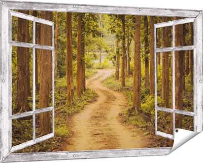 Gards Tuinposter Doorkijk Pad in het Bos met Bomen - 150x100 cm - Tuindoek - Tuindecoratie - Wanddecoratie buiten - Tuinschilderij