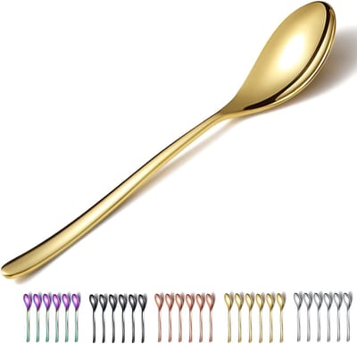 Set van 6 gouden dinerlepels van roestvrij staal met titanium coating, 21.5 cm, stevig en vaatwasserbestendig, ideaal voor soep en dessert