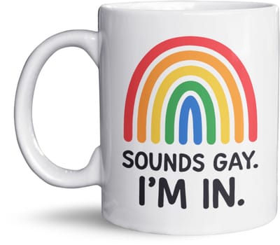 NietMokken.nl - Pride Mok – Sounds Gay I’m In – Regenboog mok – LGBTQ+ pride cadeau – 325ml keramiek – Aan beide zijden bedrukt – Vaatwasser- en magnetronbestendig - Pride beker