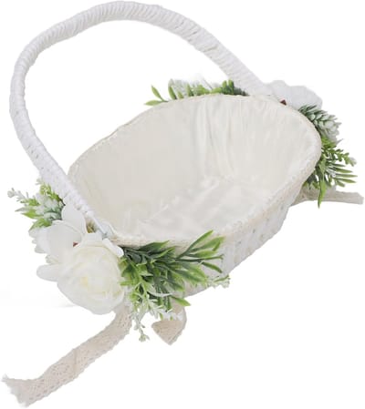 Bloemenmeisjesmand Handgeweven - Bruiloft mandje - Bruiloft decoratie - Elegant handgemaakt ontwerp - 32x28x13 cm - Wit
