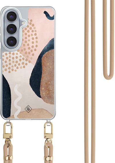 Casimoda® hoesje met beige koord - Geschikt voor Samsung S26 - Abstract Dots - Afneembaar koord - TPU/polycarbonaat - Bruin/beige