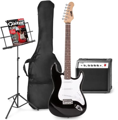 Elektrische gitaar met gitaar versterker - MAX Gigkit 4/4 - Perfect voor beginners - incl. muziekstandaard, gitaar stemapparaat, gitaartas en plectrum - Zwart