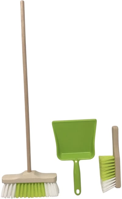 3-delige kinder Bezemset Groen-wit bezem lengte ca. 49 cm.