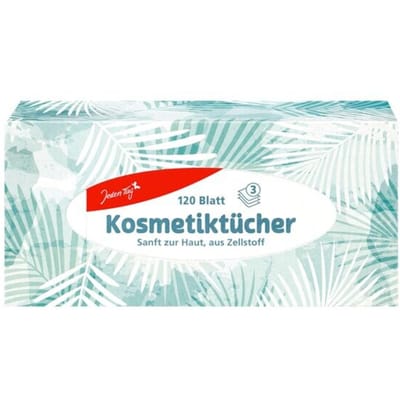Cosmetische doekjes "Jeden Tag", 120 stuks, 3-laags, in dispenserdoos, houtpulp, chloorvrij gebleekt, wit