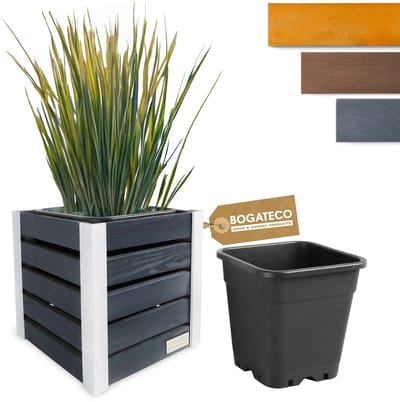 BOGATECO Houten Bloembak | Plantenbak | Bloempot 37 x 36 x 36 cm | Kruidenpot voor Thuis Tuin Balkon Terras | Pot met Kunststof Inzetstuk | Geïmpregneerd | Antraciet