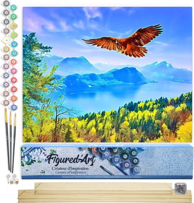 Figured'Art Schilderen op Nummer Volwassenen canvas Adelaar en Zwitsers landschap - Handwerk acrylverf Kit DIY Compleet - 40x50cm met DIY houten lijst