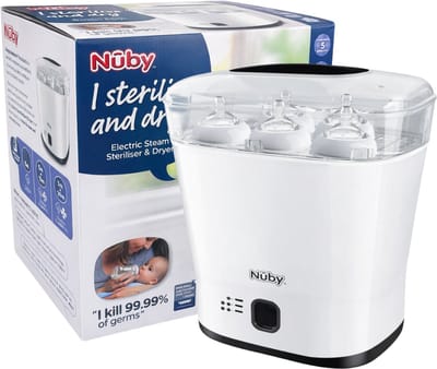 Nûby Flessen Sterilisator Elektrisch - Flessendroger Voor 5 Flessen - Baby Stoomsterilisator & Droogfunctie - Ook Voor Borstpompen, Spenen en Andere Voedingsaccessoires
