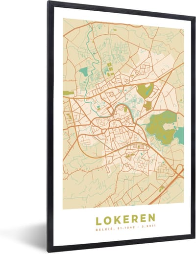 Fotolijst incl. Poster - Vintage - Lokeren - Stadskaart - Plattegrond - Kaart - 40x60 cm - Posterlijst