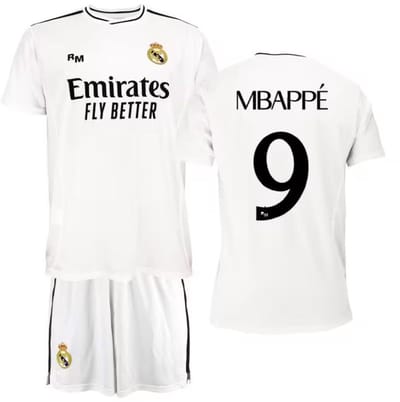 Mbappe Real Madrid Voetbaltenue Thuis - Voetbal Tenue Kinderen - Shirt en Broekje - Jongens en Meisjes -- Maat 164