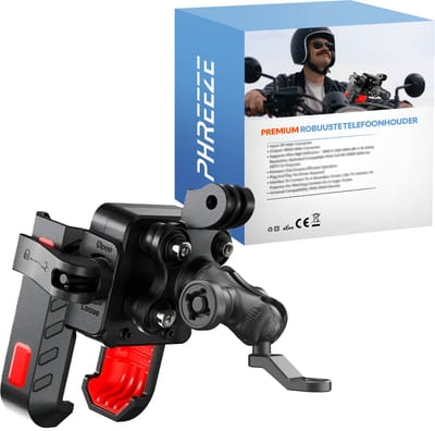 Phreeze PMH06 - Motor Telefoonhouder - Ook voor Scooter & Motorfiets - 100% Veilig - Spiegel - Sterk - Universeel
