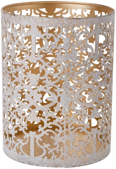 Cosy & Trendy Waxinelichtjes houder - wit/goud - antiek look - 13 cm - Windlichtjes / kaarsenhouders - theelichtjes - kaarsen