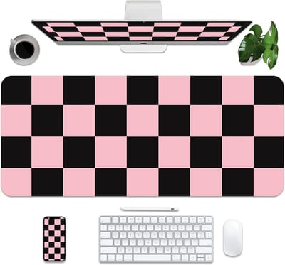 Famanu – Anti-slip Muismat - Bureaulegger - Waterdichte Bureau Blotter - Makkelijk Schoon te Maken Laptop Schrijfmat voor Werk - Thuis - Gamen - Decor (Zwart/Roze - 35,4“ x 15,7”)