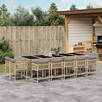 vidaXL - 15-delige - Tuinset - met - kussens - poly - rattan - gemengd - beige