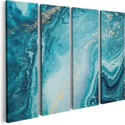 Artaza Canvas Schilderij Vierluik Abstracte Kunst Blauwe Oceaan - 80x60 - Foto Op Canvas - Canvas Print