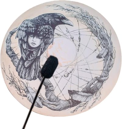 Sjamanen Trommel - Handgemaakte Trommel - Spirituele Muziek - Uniek Uil Patroon - 25 Cm Diameter - Veelkleurig