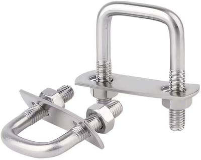 Dailygoods- U-bouten roestvrij staal 304 - vierkant 20 mm - 50 mm lengte - met moer/plaat - 2 stuks - schokbestendig bevestigingselement - Bevestigingsmiddelen