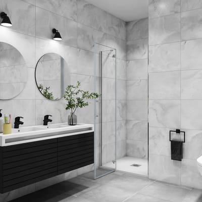 Douchedeur pendeldeur 90x195cm niche 6mm gehard glass easyclean (Vast glas+draaideur) glanzend chroom aluminium profiel-stabilisatiestang