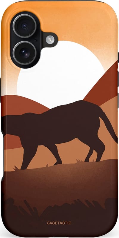 Casetastic hoesje geschikt voor Apple iPhone 17 - MagSafe - Dubbellaagse bescherming - Zonsondergang Safari - Fashion Case - Zwart Oranje Goud Bruin