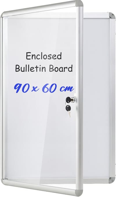 COSTWAY Vitrinekast afsluitbaar, 90 x 60 cm magnetisch informatiebak | Met beschrijfbare achterwand, wandmontage, posterdoos met aluminium frame, voor kantoor, school, hal