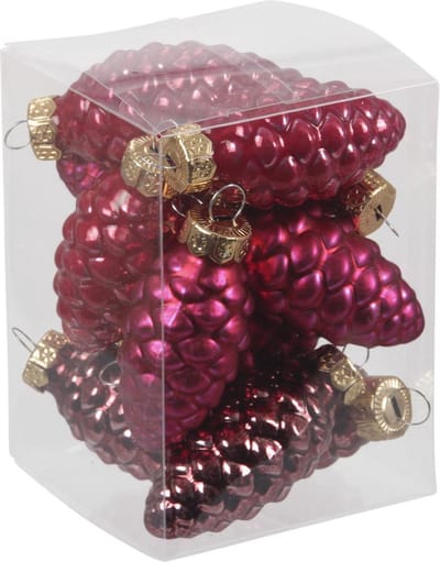 12x Dennenappel kersthangers/kerstballen rood/donkerrood van glas - 6 cm - mat/glans - Kerstboomversiering