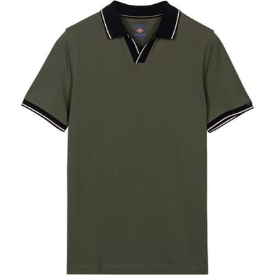 Baileys Polo Solid Pique No-Button Collar Striped Contrast Color Details Thyme Green / male