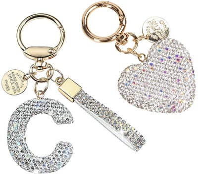 Dailygoods- Sleutelhanger met Diamanten - Sleutelhanger Letter C - Metaallegering - Strass - Elegant Design - 4,8 x 3,8 cm - Sleutelring