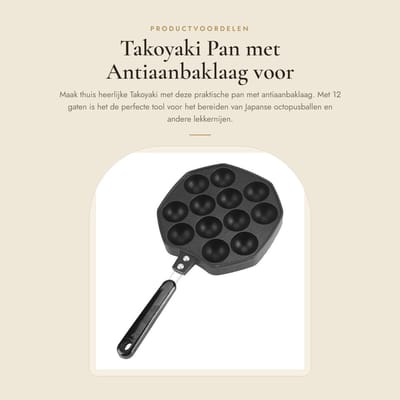 Dailygoods- Takoyaki Pan 12 Gaten - Antiaanbaklaag - Ruimtebesparend Design - Hittebestendige Handgreep - Duurzaam Aluminium - Keuken Organizer - Grillpan