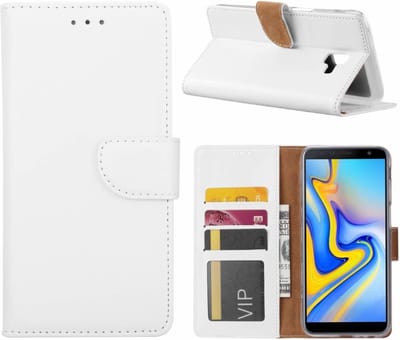 LuxeBass Hoesje geschikt voor Samsung Galaxy J6+ (2018) - Bookcase Wit - portemonnee hoesje gsm hoesje - telefoonhoes - telefoonhoesjes