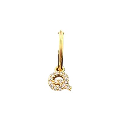 New Bling 9NB 906Q Zilveren Oorring met letterhanger - Zirkonia - Q - Half Paar - Goudkleurig