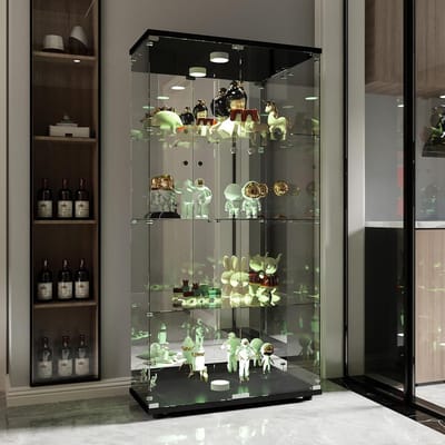 Glazen Vitrinekast - Displaykast Collectie - Objecten Presenteren - Met Slot En Led - 80x36x164cm - Zwart