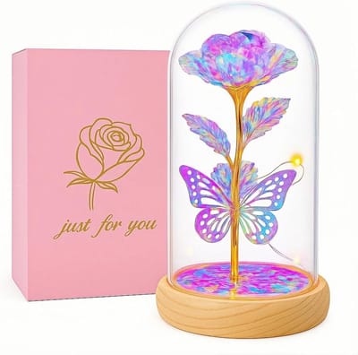 Kleurrijke Roos in Glazen Koeppel - Perfect Cadeau voor Valentijnsdag en Verjaardag voor Vrouwen