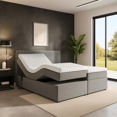 Boxspring Napoli Elektrisch verstelbaar Luxe pocketvering Stof 140x200 cm antraciet Gratis 2x Hoofdkussens