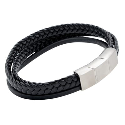 Marama - Herenarmband Thor Zwart - Sluiting Metaal Zilver - The Nordic Collection - RVS - vegan gevlochten leer - schuifsluiting - robuuste armband mannen - luxe geschenkverpakking