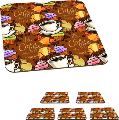 Onderzetters voor glazen - Koffie - Croissant - Patronen - Ontbijt - 10x10 cm - Glasonderzetters - 6 stuks