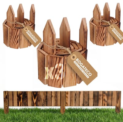 Set van 3 houten bedomranding - houten latten - rolhek - 20 cm hoog en 112 cm lang - houten omheining - perfect als borderrand of afbakening van paden - gevlamd