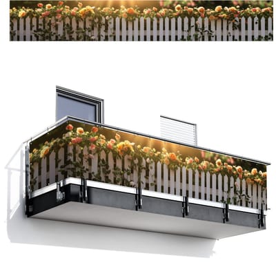 Balkonscherm 500x75 cm - Balkonposter Rozen - Hek - Zonlicht - Balkon scherm decoratie - Balkonschermen - Balkondoek zonnescherm