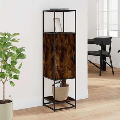 vidaXL - Hoge - kast - 35,5x35x139 - cm - bewerkt - hout - en - metaal - gerookt - eiken