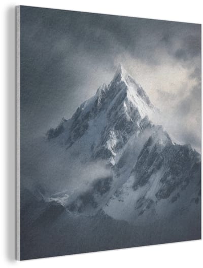 Akoestisch wandpaneel 40x40 cm - Vilt schilderij Sneeuw - Berg - Wolken - Akoestische panelen - Geluidsdempende wanddecoratie - Geluidsisolatie woonkamer - Muurdecoratie geluidspanelen
