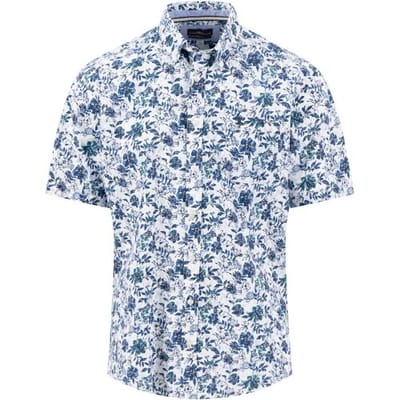 Fynch-Hatton Overhemd Premium Flower Pattern Short Sleeve Button-Down Navy / male