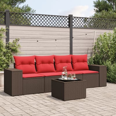 vidaXL - 5-delige - tuinbankset - met - kussens, - bruin - polyrotan