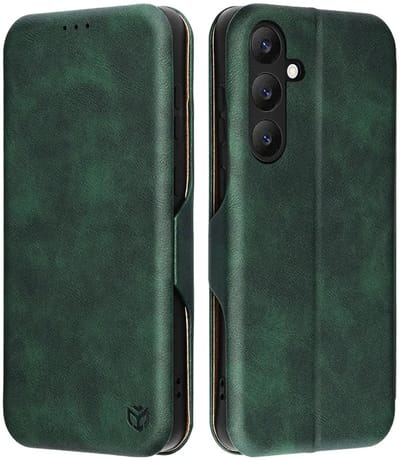 Hoesje geschikt voor Samsung Galaxy S25 FE - Techsuit Safe+ Book Wallet Case - Donkergroen