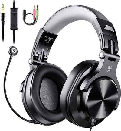 DrPhone O2 Game Headset 40mm met afneembare microfoon - PC-gaming Hoofdtelefoon & in-line bediening Mute & Dubbele 3,5 mm "Y" -verlengkabel