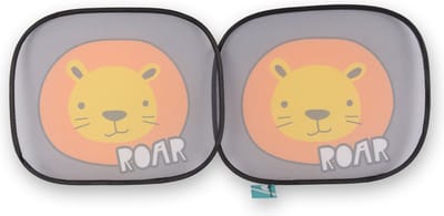 Auto Zonneschermen voor Kinderen - Set van 2 - Leeuw Ontwerp - Universeel - Polyester met Dierenprint - Grijs/Geel/Wit - 44x38cm – Inclusief 4 Zuignappen