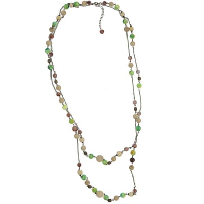 Behave - Kralen Ketting - Twee Lagen - Beige - Bruin - Groen - 100 cm