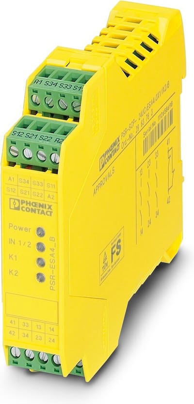 Phoenix Contact PSR-SPP- 24UC/ESA4/3X1/1X2/B Veiligheidsrelais Voedingsspanning (num): 24 V/DC, 24 V/AC 3x NO (b x h x d) 22.5 x 112 x 114.5 mm Met
