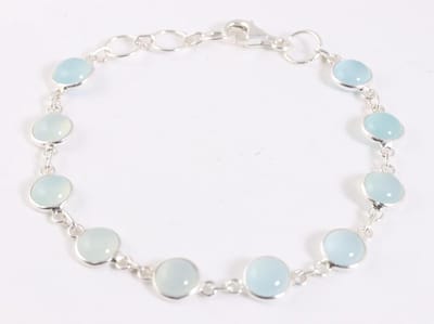 Fijne zilveren schakelarmband met aqua chalcedoon