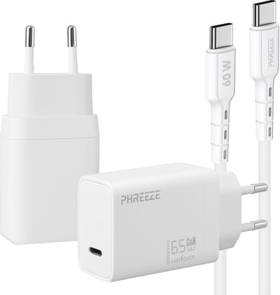 Phreeze usb C oplader 65w met kabel 1m - Power Delivery snellader - laptop oplader usb C - usb C adapter - stekker - lader - usb c
