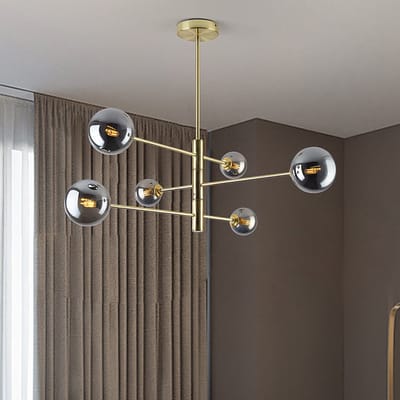 Plafondlamp Sest goud met smoke glas, 6-lichts