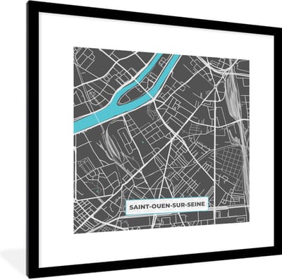 Fotolijst incl. Poster - Frankrijk - Plattegrond - Kaart - Stadskaart - Saint-Ouen-sur-Seine - 40x40 cm - Posterlijst